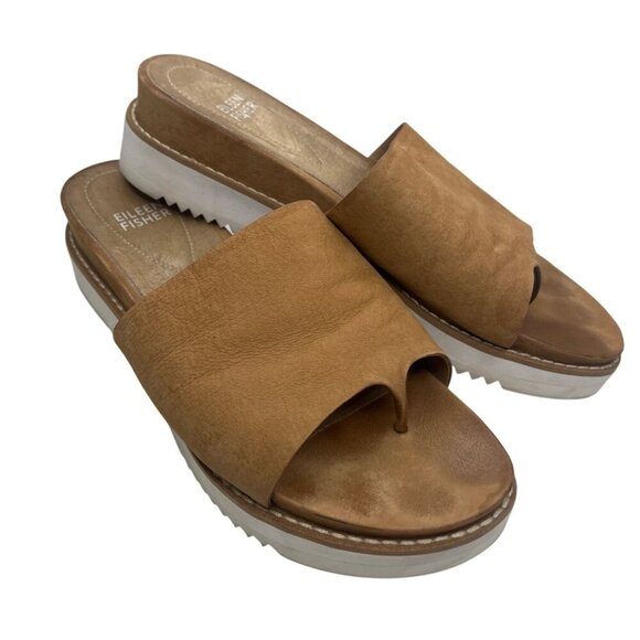 Eileen Fisher Touch Leather Flatform Sandal 7.5 Ladies Brown Color - Picture 10 of 11